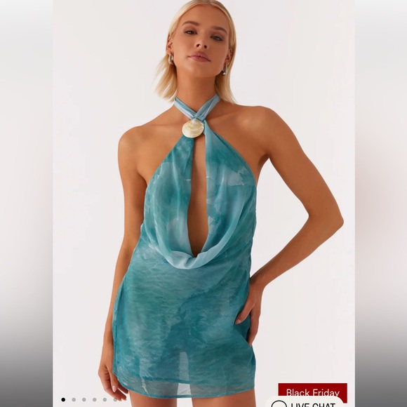 Dresses & Skirts - Elegant Teal Halter Mini Dress